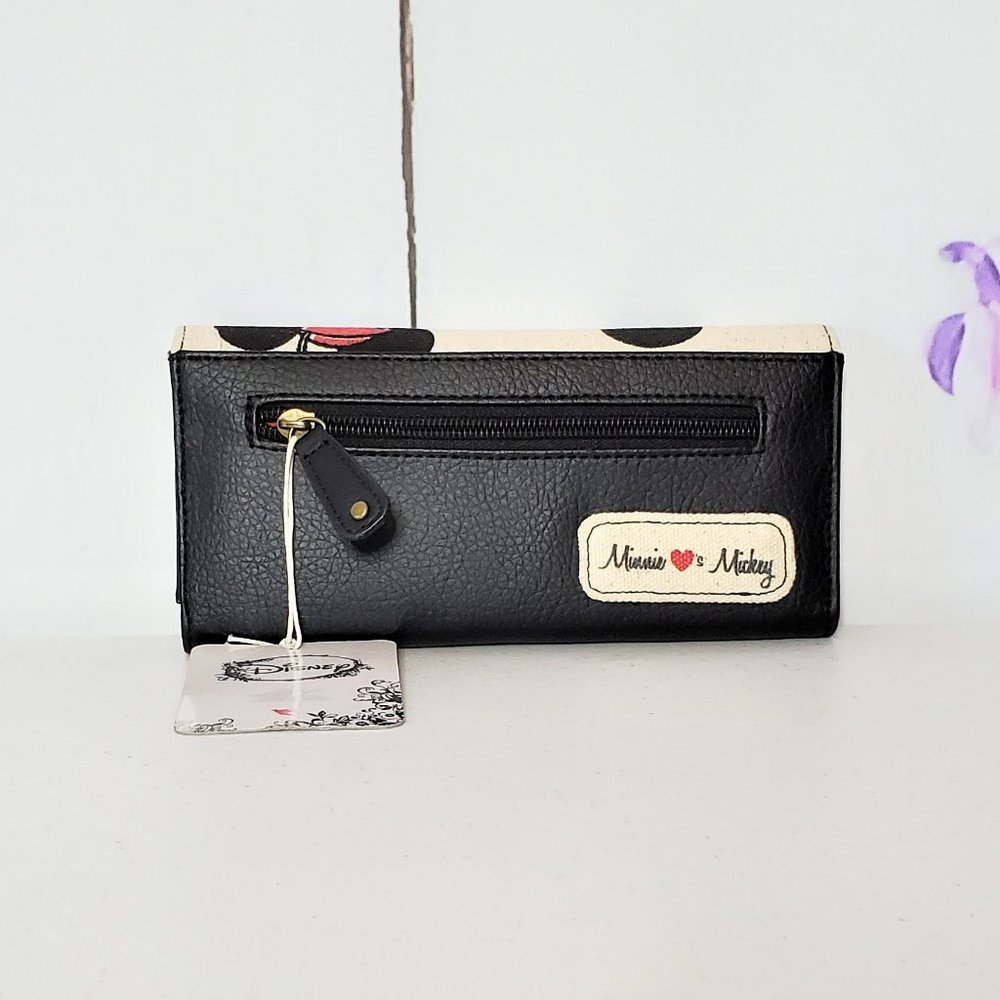 *SOLD* Disney Loungefly Mickey & Minnie Mouse Canvas Leather Trifold Wallet - Picture 2 of 10